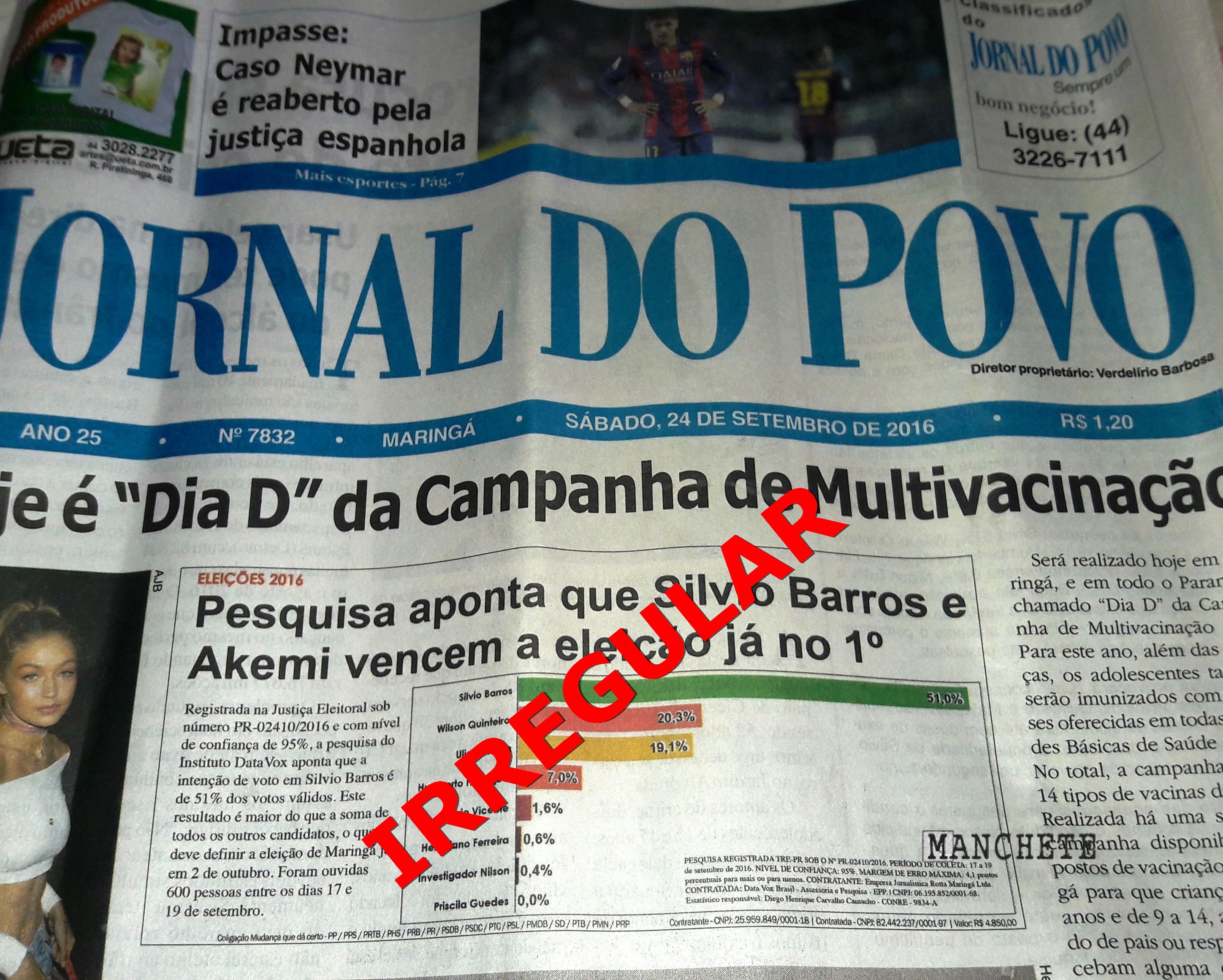 Foto de Barros desobedece ordem judicial e insiste com veiculação de pesquisa irregular