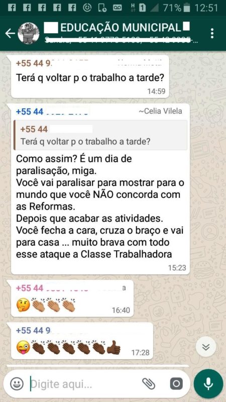 Foto de Diretora de sindicato: “Após a paralisação vá para casa miga”