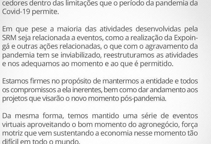 Sociedade Rural esclarece boato sobre falência 1 nota sociedade rural Sociedade Rural esclarece boato sobre falência