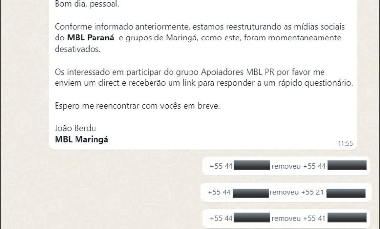 MBL Maringá desativa mídias sociais 1 MBL zap MBL Maringá desativa mídias sociais