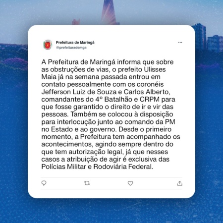 Prefeito Ulisses Maia, comenta em sua rede social, sobre os bloqueios nas vias públicas 2 WhatsApp Image 2022 11 07 at 12.44.03 Prefeito Ulisses Maia, comenta em sua rede social, sobre os bloqueios nas vias públicas