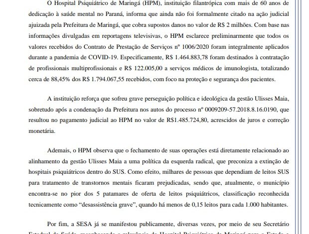 Resposta a nota do hospital psiquiátrico 1 nota hospital Resposta a nota do hospital psiquiátrico