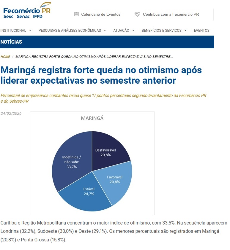 Gestão Silvio Barros derruba otimismo entre empresários 2 FECOMERCIO PESQUISA Gestão Silvio Barros derruba otimismo entre empresários